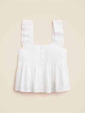 J. Crew White Button-Front Pintuck Peplum Camisole